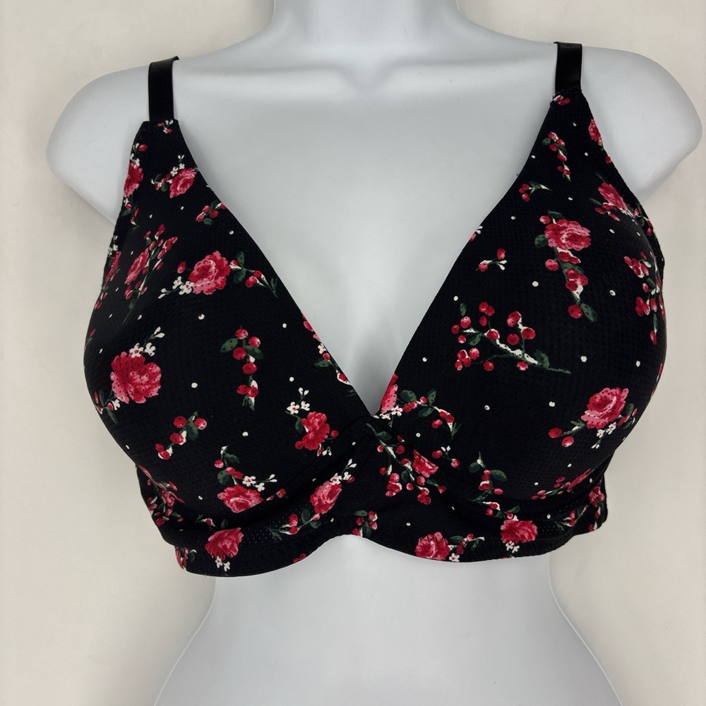 Laura Ashley Black and Red Floral Bra with Underwire Support Padded Cup 38C